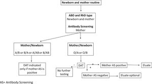 Suggested workflow for the immunohematological testing of mother and asymptomatic newborns