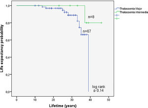 Survival analysis of the subgroup of patients without extramedullary haematopoiesis masses.