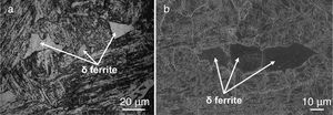 Micrograph of weld fusion zone in water cooled condition (a) optical, (b) SEM.