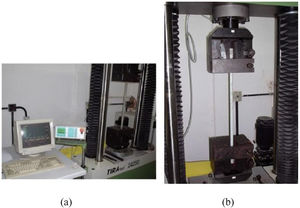 Machine used to perform tensile tests of test specimens.