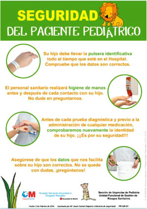 Cartel seguridad del paciente pediátrico.