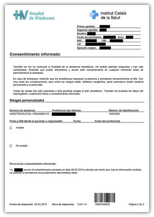 Documento del consentimiento informado de anestesia (CIA). ,