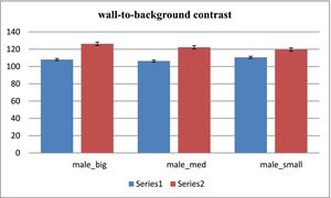 Comparison of wall-to-background contrast for male phantoms in 2 conventional and proposed methods that illustrates contrast enhancement in the proposed method.