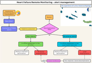 Heart failure remote monitoring – alert management protocol. HF: heart failure.