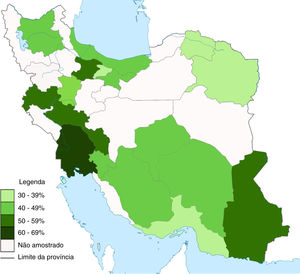 Prevalência de tatuagem ao longo da vida nas províncias estudadas.