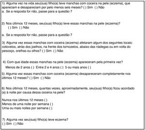 Questionário ISAAC escrito módulo Eczema Atópico (QEEA) para crianças entre 6 e 7 anos de idade.