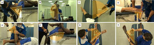 Video-capture of the endpoint angle positions for eight different muscles based on standardized dynamometer values, and calculation of final value for each muscle (being ‘x’ the primary measurement). (A) Quadriceps=180°−x. (B) Hamstrings=x−90°. (C) Adductors=x. (D) Gastrocnemius=180°−x. (E) Soleus=180°−x. (F) Hipflexors=180=180°−x. (G) Hip medial rotators=x. (H) Hip lateral rotators=x.