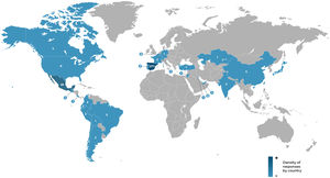 Countries of origin and number of respondents to the survey.