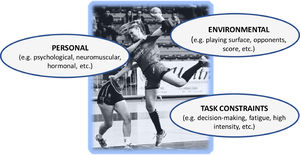 Multifactorial etiology of anterior cruciate ligament (ACL) injuries in team sports. The interactions among personal factors, environmental factors, and task constraints can create conditions for ACL injury.