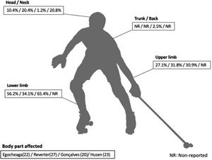 Most affected body regions reported in RH injury research.