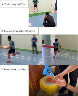 Assessment Tool (A) VJ test. (B) RSA test. (C) Lac measurement using fingertip blood sampling with lactate pro analyzer.