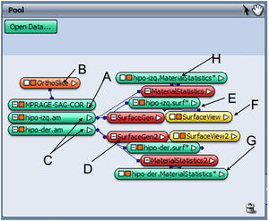 Pool of modules and objects used during the processing of each individual, with connecting lines that indicate the dependent processes; items are alphabetically identified according to the order of execution.
